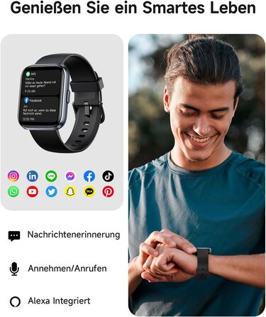 Розумний годинник для чоловіків та жінок, 1,8-дюймовий AMOLED-дисплей, розумний годинник з функцією телефону, Alexa, фітнес-годинник з серцевим ритмом, сном, SpO2, крокоміром, 110 спортивних режимів, водонепроникність IP68, спортивний годинник для iOS та 