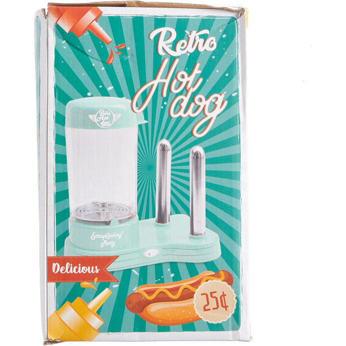 Машина для виготовлення хот-догів ScrapCooking 601 - місткість 12 сосисок і 2 булочки - вінтажний ретро-стиль для вечірок Барбекю Фестивалі Веселощі День народження-Зелений-0601, безпечний для харчових продуктів пластик, білий