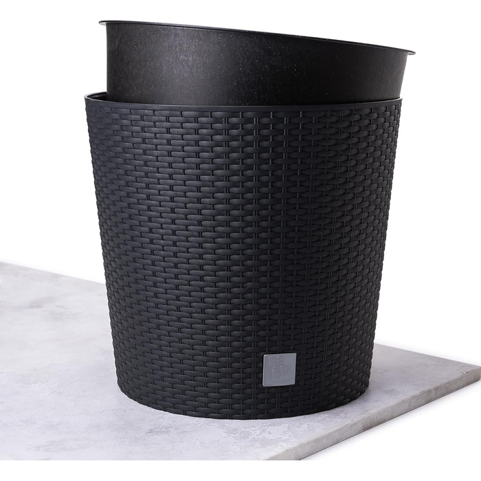 Кашпо HappyFlower MultiProject вкл. вставку круглий ротанговий вигляд 4 розміри 4 кольори кашпо (400, чорний) 400 антрацит