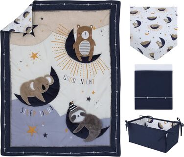 Комплект постільної білизни для дитячого ліжечка NoJo Goodnight Sleep Tight, коала, лінивець, ведмідь, зірка і місяць, 4 предмета,