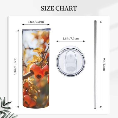 Кухоль з прямою трубочкою, 590 мл, принт хурми, дорожній кухоль, підходить для кемпінгу, офісу та дому