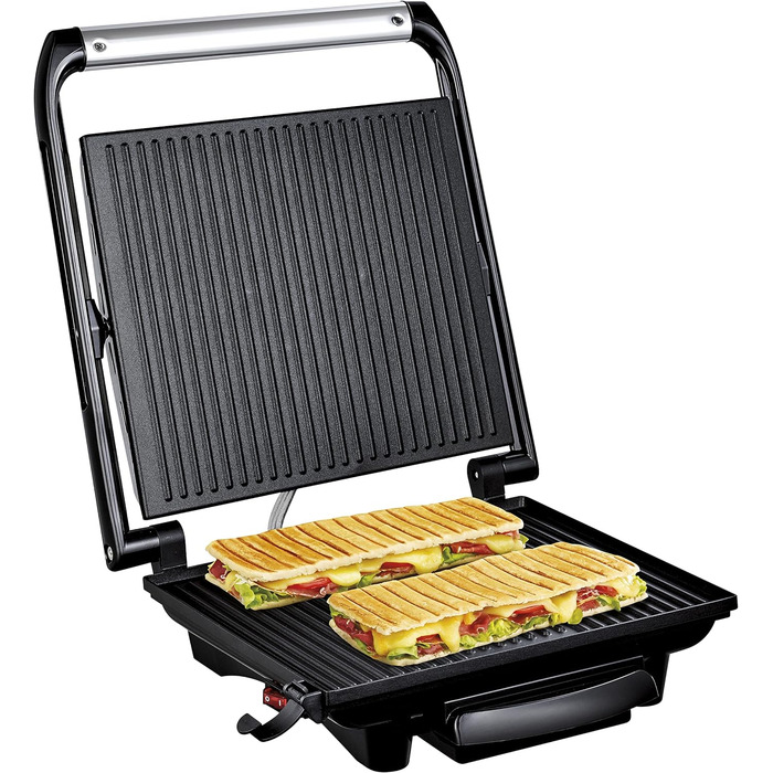 Контактний гриль Tefal Inicio GC241D Електричний гриль/бутербродниця Гриль з низьким вмістом жиру Паніні, Тости, Стейк, Овочі Пластини для гриля з антипригарним покриттям 2000 Вт 36,3x10,8x33,2 см Нержавіюча сталь/чорний єдиний стандарт