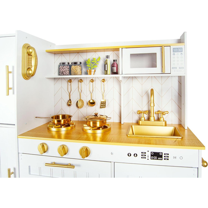 Сучасна дерев&39яна дитяча кухня Leomark з аксесуарами золото Стильна ігрова кухня з духовкою, мийкою та аксесуарами Дерев&39яна і