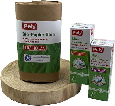 Біорозкладні паперові пакети pely 100 PEL8747, сертифіковані Blue Angel, 10 літрів, 10 пакетів в упаковці. 10 упаковок в коробці