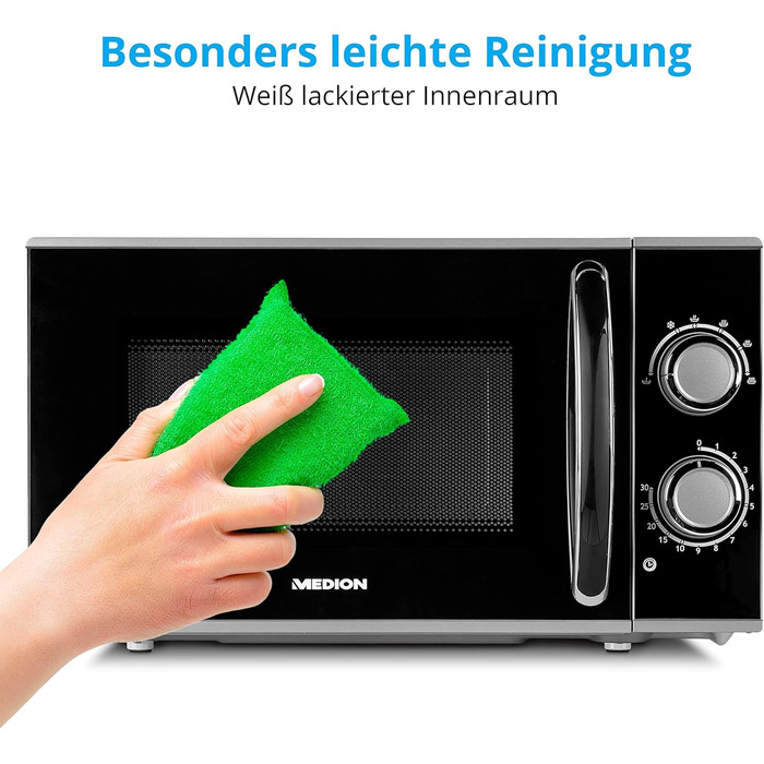 Мікрохвильова піч MEDION, потужність приблизно 700 Вт, ємність приблизно 17 літрів, 6 рівнів, функція розморожування, MD 15644, чорний/сріблястий 17 літрів 700 Вт 6 рівнів потужності 17 літрів чорний-сріблястий