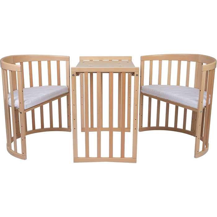 Дитяче ліжко Waldin Oval, комплект трансформованого 7-в-1, ліжечко, дитяче ліжечко з матрацом, пеленальний столик, приліжкове ліжечко, натуральне дерево, комплект тканини не входить до комплекту