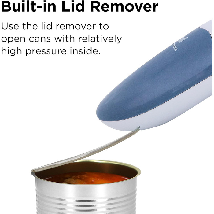 Електричний консервний нож Kitchen Mama V2 - Покращене лезо відкриває будь-яку форму банки, консервний ніж без гострих країв, гігієнічний, компактний та акумуляторний - Blue Grey