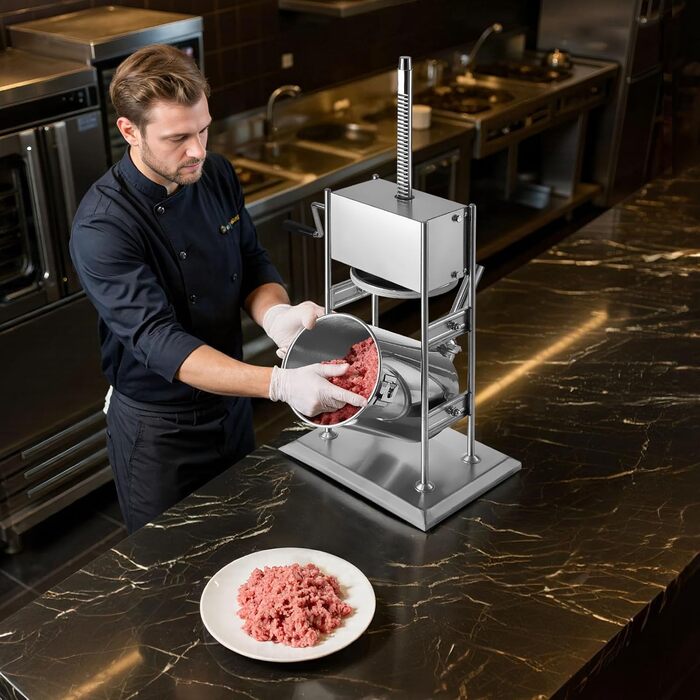 Ручний шприц для ковбас VEVOR на 10 л, вертикальна машина для наповнення м'ясом, 2 швидкості (швидка/повільна), нержавіюча сталь, 5 насадок