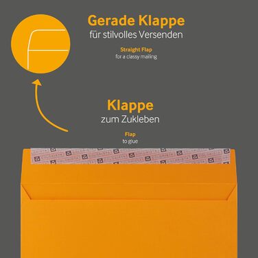 Кольорові конверти, DIN C6/5, Чутливий до тиску клей зі смужками, що відклеюються, Прямий клапан, 130 г/кв. м. Колориста, З вікном, Жовтий, Порожні конверти (вікно DIN C5, помаранчевий-50), 100 шт.