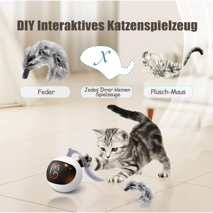 Іграшка для котів Migipaws, електрична рухома кулька, плюшеві миші та пір&39я як додаткові іграшки, інтелектуальна автоматична дражнилка N в 1 для домашніх тварин, що перезаряджається через USB (білий колір)