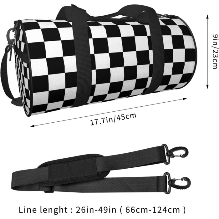 Спортивна сумка в шаховий візерунок, чорно-біла, для фітнесу та спорту, велика дорожня сумка, сумка для вихідних для чоловіків та жінок