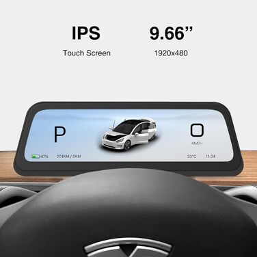 Для Tesla Model Y (2019-24) та Model 3 (2017-23) 9,66-дюймове антиблікове покриття, попередження про сліпі зони, барвисте підказування смуги руху/динамічний світловий ефект, бездротовий CarPlay/Android Auto, синхронізація даних