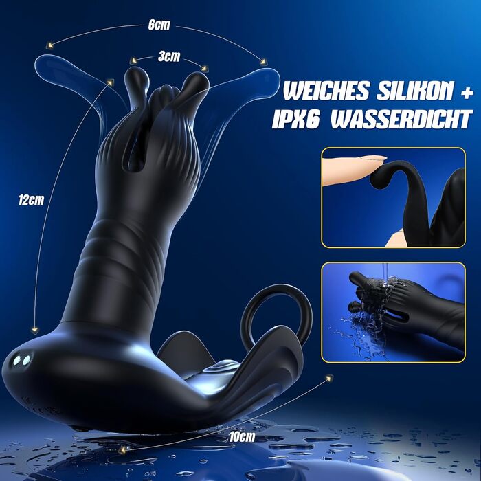 Анальний вібратор для чоловіків Soulour 4 в 1, стимуляція простати, з ерекційним кільцем та вібрацією яєчок, 9 режимів