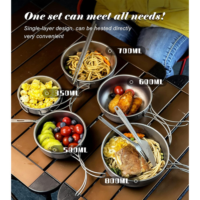 Набір титанових каструль та мисок Boundless Voyage зі складною ручкою, портативний посуд для кемпінгу на свіжому повітрі, тарілки та блюдця, столовий посуд Ti1096T