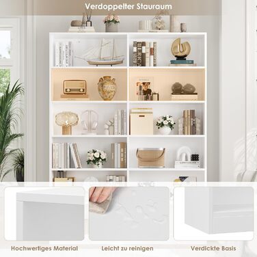 Книжкова полиця FirFurd з 12 відділеннями, книжкова шафа, окремостояча полиця, полиця для зберігання речей для вітальні, офісу, кухні, 120 x 30 x 188,7 см, білий