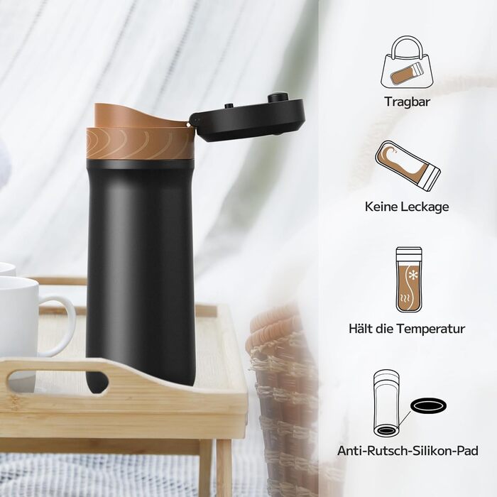 Портативний френч-прес NOTSEK Thermo, невеликий френч-прес з нержавіючої сталі 12 унцій, кемпінгова кавоварка без бісфенолу А зі щіткою для чищення губки для подорожей, кемпінгу та офісу