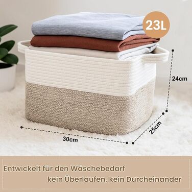 Набір із 3 невеликих кошиків для зберігання, бавовняні полиці-кошики для полиць, дитяча кімната, вітальня, дитяча кімната, ванна кімната, 30x25x24 см, білий та коричневий.