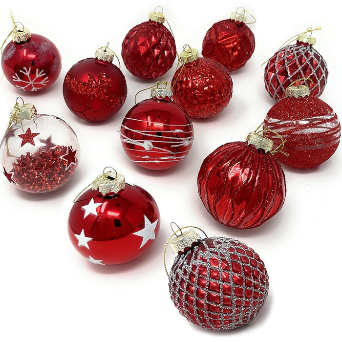 Червоні скляні ялинкові прикраси набір з 12 шт TOBJA
