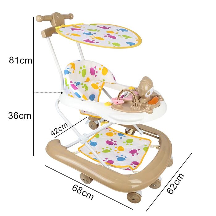 Складані дитячі ходунки Homewell 2-в-1 з сонцезахисним тентом та ручкою для штовхання, регульована висота в 5 положеннях, ходунки з музичною та активною дошкою, дитячі ходунки, діти 624 місяці (хакі)