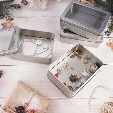 Набір з 4 металевих баночок з кришками, 12.593.5 см. Маленькі металеві коробочки з прозорою кришкою, без петель, для монет, солодощів, ключів, сережок.