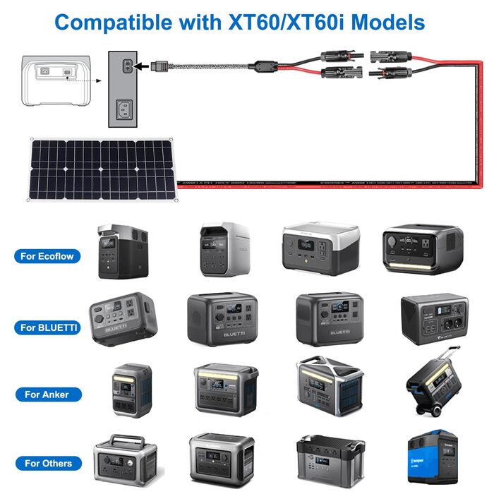 Сонячний зарядний кабель KFD, сонячний штекер до сонячного кабелю XT60i для портативної електростанції EF ECOFLOW DELTA 2 Max DELTA 3 Plus RIVER 2 MAX Anker SOLIX C300 DJI Power 1000 16AWG подовжувач, зарядний кабель