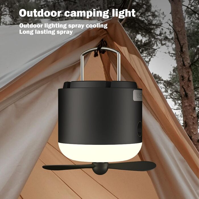 Наметовий світильник з вентилятором - зарядний від USB з 4 швидкостями вітру, як спорядження для виживання Кемпінговий вентилятор з гачком для приміщень, вулиці, офісу, відключення електроенергії, автомобіля, тенту