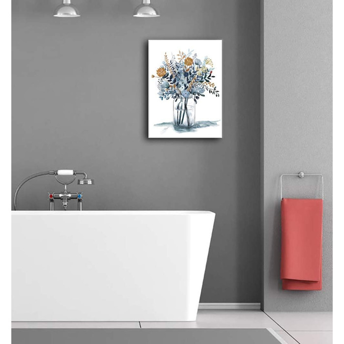 Квіти настінне мистецтво Акварель Морські квіткові картини Прикраса стін Квітка на скляному полотні Живопис на полотні Блакитні бо