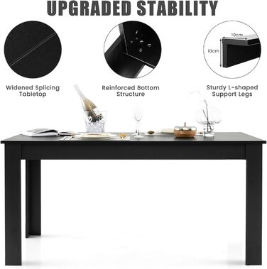 Обідній стіл LIFEZEAL 160 x 80 x 77 см, кухонний стіл для 6-8 осіб, великий обідній стіл, стіл для конференцій, стіл для бістро з вантажопідйомністю 150 кг, легко збирається (чорний)