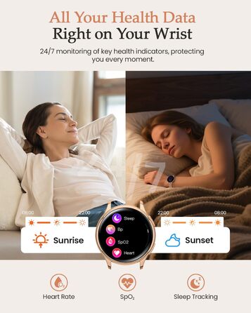 Жіночий смарт-годинник, 1,27-дюймовий HD фітнес-годинник з функцією телефону, відстеження менструального циклу, понад 120 спортивних режимів, 24-годинний монітор серцевого ритму, 24-годинний монітор SpO2, монітор сну, калорії, фітнес-трекер, IP68, сумісни