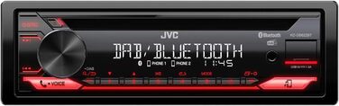 Автомагнітола JVC KD-DB622BT CD з системою гучного зв'язку DAB і Bluetooth (звуковий процесор, USB, AUX-вхід, Spotify Control, 4 х 50 Вт, підсвічування червоної клавіші, в т.ч. антена DAB), Чорний