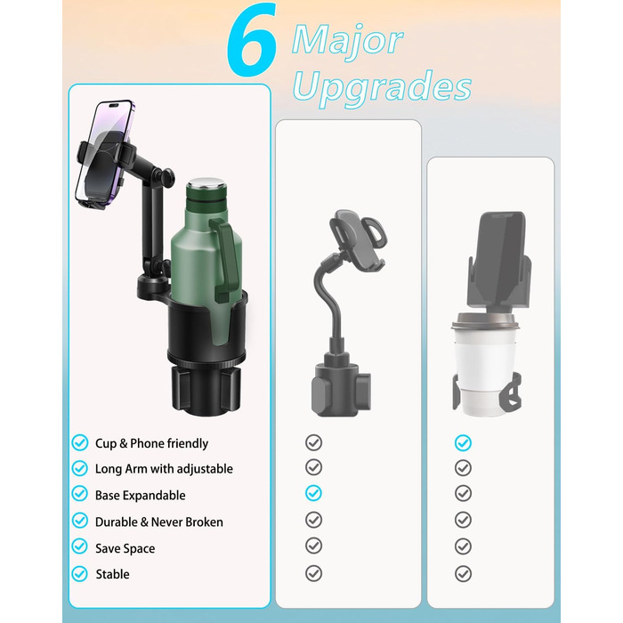 Тримач для напоїв тримач для мобільного телефону для автомобіля з розширюваною основою, 2-1 універсальний тримач для мобільного те