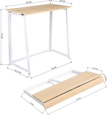 Затишний розкладний комп&39ютерний стіл, невеликий розкладний столик для ноутбука, ПК-стіл для офісу, вітальні, домашнього офісу, легке складання, дуб білий