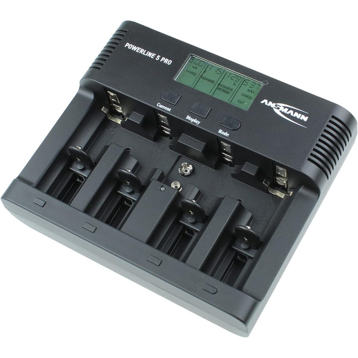 Універсальний зарядний пристрій ANSMANN Powerline 5 Pro AA, AAA, CD та 9V для акумуляторних батарей NiMh, NiCd з вилками для Великобританії, ЄС, США та Австралії та РК-дисплеєм, швидкий зарядний пристрій для заряджання та розряджання