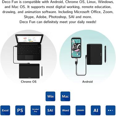 Графічний планшет XP-PEN Deco Fun XS 4.8'x3 з безбатарейним пером 8192 Лоток для цифрового друку (чорний) Чорний