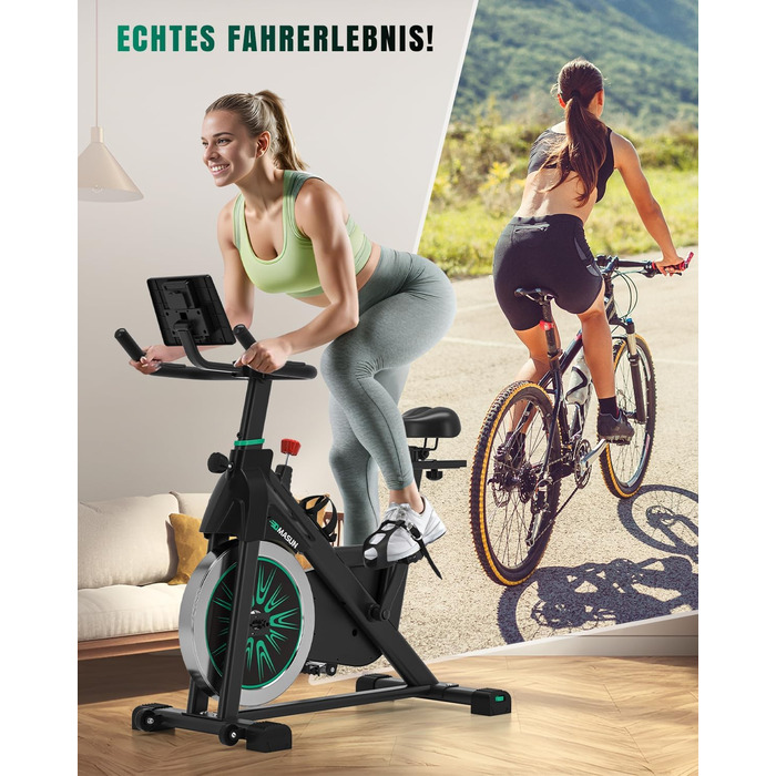Новий велотренажер, домашній велотренажер DMASUN, регульований опір, надзвичайно зручне сидіння та чохол для сидіння, великий тримач для планшета, тихий та стабільний фітнес-велотренажер для дому, витримує до 160 кг, зелений - Покращено тертя