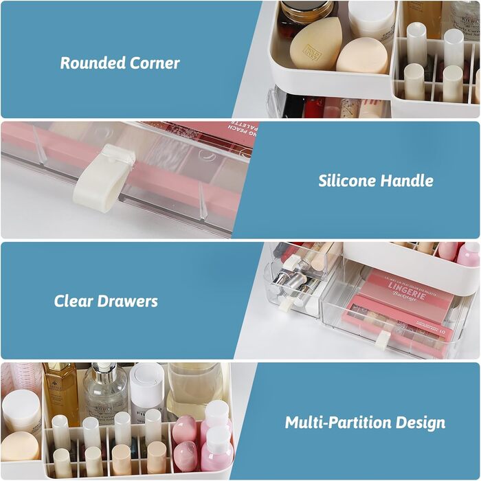 Організатор для косметики Greentainer з шухлядами, косметичний органайзер з 8 відділеннями і 3 шухлядами для помади, щіток, лосьйо
