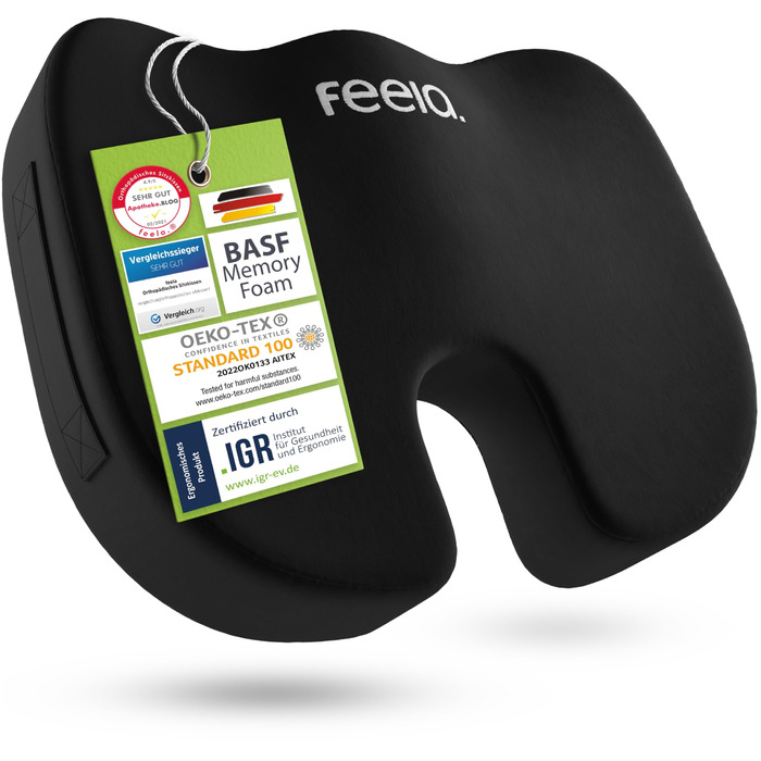 Ортопедична подушка для сидіння feela. 3 рівні жорсткості ПЕРЕМОЖЕЦЬ ТЕСТУ Ергономічна подушка для сидіння для офісного крісла та автомобіля Знеболює, полегшує стан куприка, забезпечує комфорт під час сидіння та сприяє кровообігу (Жорстка) Жорстка (80-110