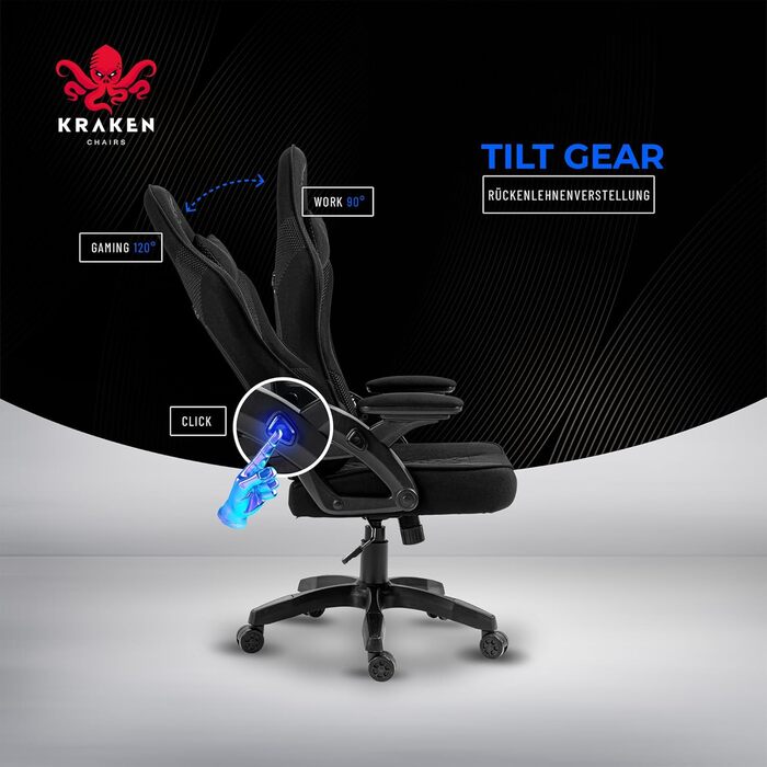 Тканина для ігрового крісла - Чорна - Офісне крісло - Ергономічне комп&39ютерне крісло для геймерів - Вантажопідйомність 130 кг - Ігрове крісло - Ігрове крісло - Ергономічне ігрове крісло - Ігрове крісло - ПК крісло