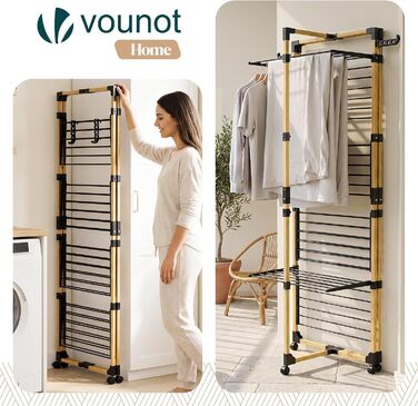 Сушарка для білизни VOUNOT вертикальна, 4 яруси, складана, чорна