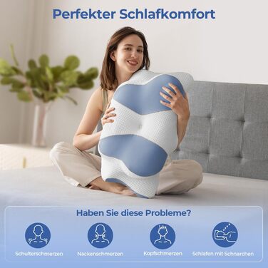 Подушка для шиї, подушка з піни з ефектом пам&39яті - Ортопедична подушка для підтримки шиї для полегшення болю в шиї та плечах для тих, хто спить на боці, спині та животі (66 x 40 x 14 см, синя) Синій 66 x 40 x 14 см