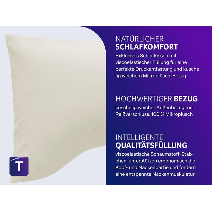 Ексклюзивна спеціальна подушка для сну Traumnacht з в&39язкопружною піною, що знімає тиск, 40 x 60 см, сертифікована Oeko-Tex, виготовлена за німецькими стандартами якості, (1 упаковка), кремова