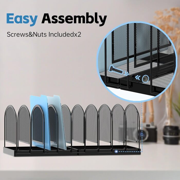 Відсіковий сітчастий органайзер для файлів для столу, вертикальний настільний органайзер для папок, сортування файлів, офісна організація, тримач для документів для дому, офісу та класу, чорний, 9-