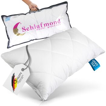 Подушка Schlafmond Medicus Clean 40 x 80 см - Гіпоалергенна подушка з наповнювачем з порожнистих волокон - Бавовняна стьобана подушка 40x80 - Можна прати при температурі до 95 градусів - Зроблено в Німеччині 40 x 80 см Білий