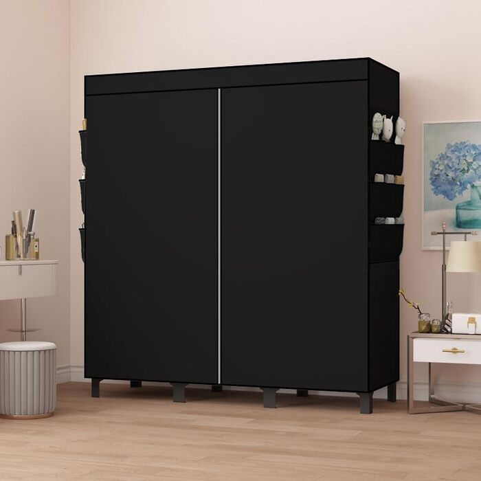 Портативна шафа, шафа для спальні, коробка для зберігання одягу, проста підвісна вішалка для одягу, підходить для спалень, гуртожитків та квартир. 130 см Ш * 45 см Г * 172 см В Чорний колір