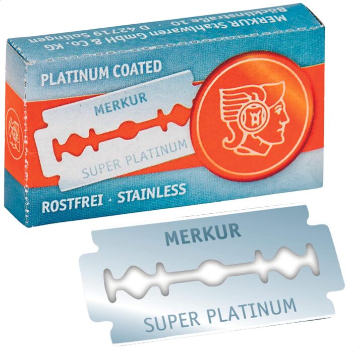 Лезо бритви MERKUR Stainless Steel Super Platinum Silver 910 (10 шт. ) Класичне двостороннє лезо бритви з платиновим покриттям Ідеально підходить для вологого гоління Нержавіюча сталь Зроблено в Німеччині