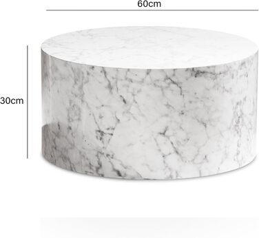 Кавовий столик FineBuy MONOBLOC 60x60x30 см, круглий дизайнерський стіл для вітальні, сучасний білий диванний столик