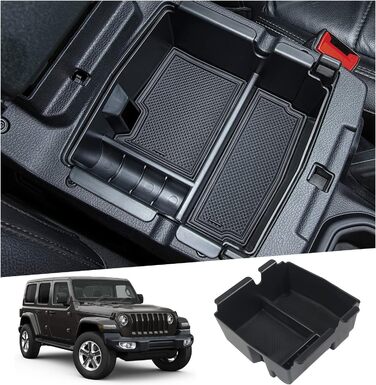 Для Jeep Wrangler JL 4XE/Gladiator JT 2018-2024 Ящик для зберігання на центральній консолі, Wrangler 4XE Органайзер для підлокітників Лоток Центральний підлокітник Бардачок Органайзер для центральної консолі Аксесуари Wrangler чорний