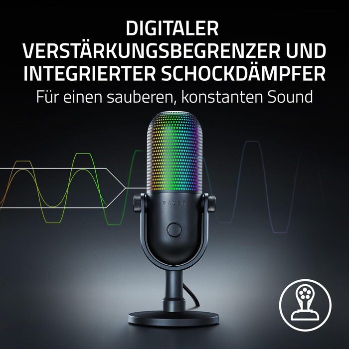 Мікрофон з функцією вимкнення звуку натисканням кнопки (реактивне підсвічування, суперкардіоїдний конденсаторний мікрофон, цифрови