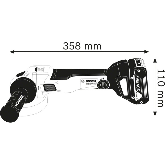 Акумуляторна кутова шліфувальна машина GWS 18V-10 (Ø диска 125 мм, вкл. швидкознімну гайку, захисний кожух, монтажний фланець, без