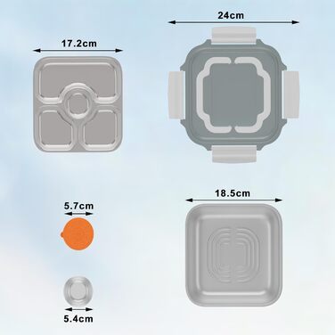 Ланчбокс для дорослих OCPO Kitchen 1892 мл, нержавіюча сталь 304, з роздільниками та контейнером для соусу, для салату, можна мити в посудомийній машині, з виделкою, для роботи/школи/пікніка (Білий)